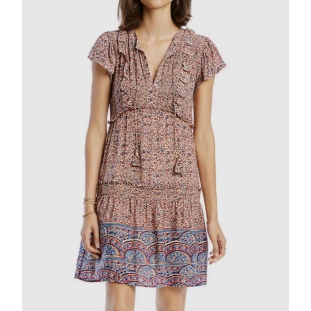LINI Sadie Ruffle Pintuck Short Sleeve Mini Cottagecore Dress Women's Size 6